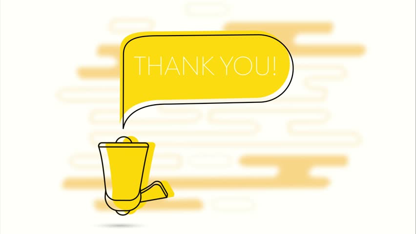 Thank you banner. Megaphone and yellow speech bubble with text. Loudspeaker. Flat design. 4K video animation - Powered by Shutterstock - Get 15% off with code: PIKWIZARD15
