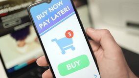 Shopping online on a smartphone with Buy now pay later message on the screen. - Powered by Shutterstock - Get 15% off with code: PIKWIZARD15