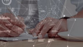 Animation of connections and data processing over businessman writing. Global connections, business, computing and data processing concept digitally generated video. - Powered by Shutterstock - Get 15% off with code: PIKWIZARD15