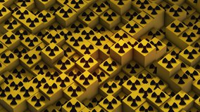 Animated radiation hazard warning  signs. Radiation sign.
Abstract 3d geometric background with cubes.
Seamless looped video
