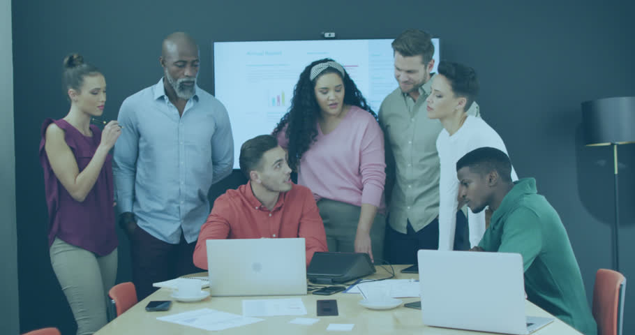 A group of diverse businesspeople discuss work during a meeting at a modern office. | Shutterstock HD Video #1098106261