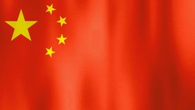 Chinese flag in motion fluttering in light breeze. Wind waves sway flag of China. Animated background for announcing events. Video