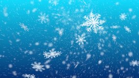 Snow falling on blue sky with Blue particles in the winter Christmas loop background merry christmas, Holiday, winter, New Year, snowflake, snow, festive, snow flakes, 4K Video