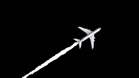Isolated Airplane Animation on Black Background. Flying Air Plane with Smoke Path Way on dark Space. 4K Graphic Video	
 Video de stock