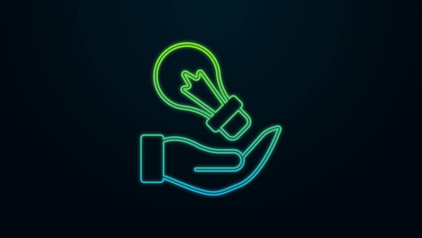 Glowing neon line Light bulb in hand with concept of idea icon isolated on black background. Energy and idea symbol. Inspiration concept. 4K Video motion graphic animation. | Shutterstock HD Video #1098125315