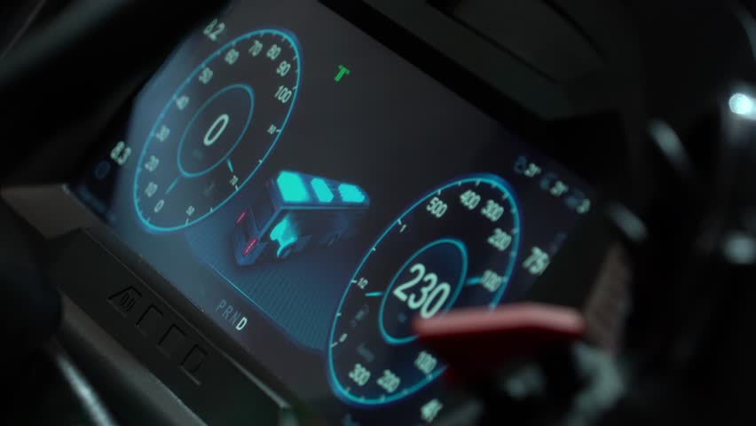 Hydrogen fuel cell electric bus dashboard with animation of engine operations	