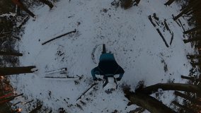 360 video of MTB XC enduro downhill freerider cycling down a snowy trail in Stavanger Norway