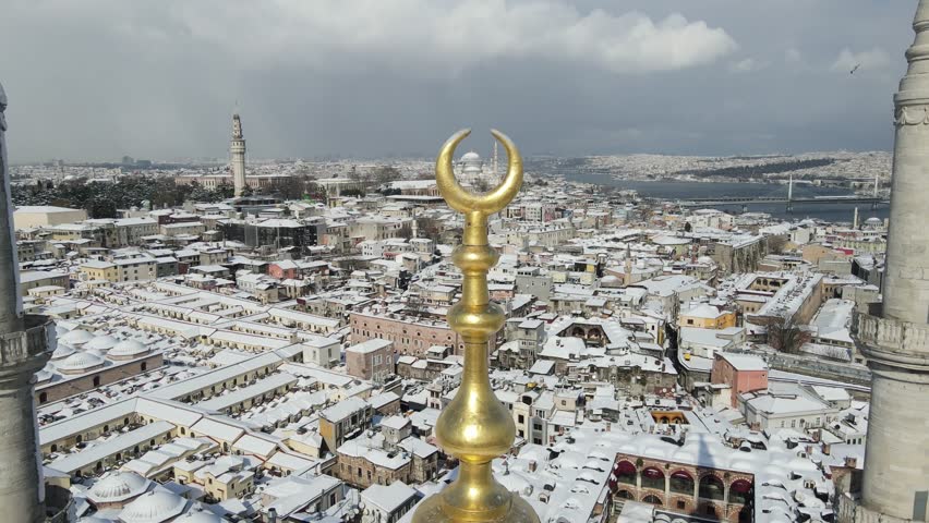 Winter Season in the Grand Bazaar (Kapalicarsi) and Nurosmaniye Mosque Drone Video, Beyazit Fatih, Istanbul Turkey