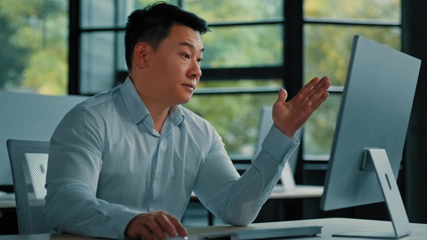 Chinese middle-aged businessman work on computer receive bad email notification wrong test result disappointed asian man business owner make mistake feel negative emotion professional defeat concept Royalty-Free Stock Footage #1098168163