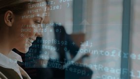 Animation of data processing over caucasian businesswoman smiling. Global business and digital interface concept digitally generated video. - Powered by Shutterstock - Get 15% off with code: PIKWIZARD15