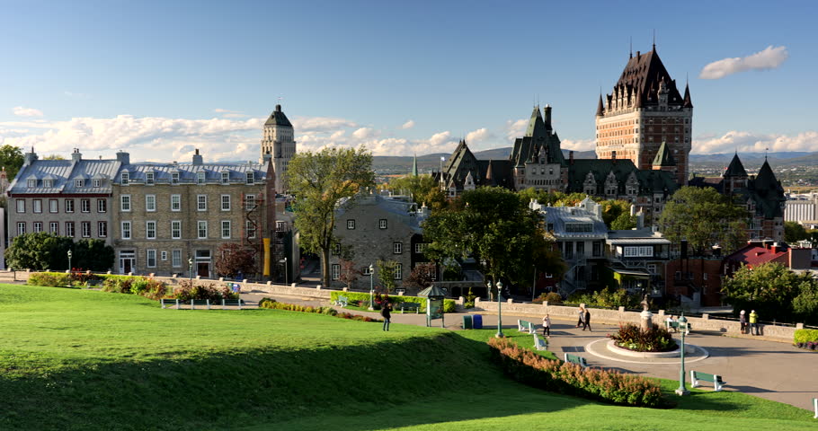 Old Quebec City downtown historic skyline view from the Plains of Abraham