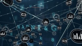 Animation of connected icons on letters, symbols, numbers, texts, caucasian hacker using computer. Digital composite, multiple exposure, password, communication, security, crime and technology. - Powered by Shutterstock - Get 15% off with code: PIKWIZARD15