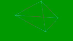 Animated pink blue linear pyramid. Geometric magenta shape. Looped video. Vector illustration isolated on green background.