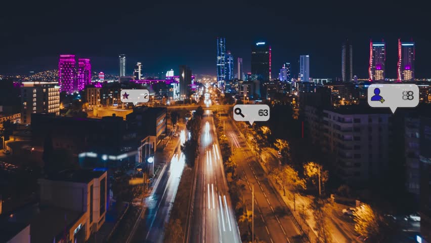 Social media and notification icons over the cities. social network concept - Powered by Shutterstock - Get 15% off with code: PIKWIZARD15