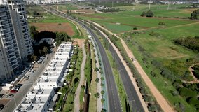 4k Drone Video- Rehovot Eastern Boardwalk and the last remains of the  old historical orange fruit orchards and vast agricultural open fields on the Eastern outskirts of the city of Rehovot- Israel