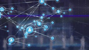 Animation of glitch effect over network of profile icons against computer server room. Global networking and business data storage technology concept - Powered by Shutterstock - Get 15% off with code: PIKWIZARD15