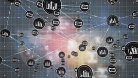 Animation of network of digital icons over grid network against statistical data processing. Global networking and business data technology concept - Powered by Shutterstock - Get 15% off with code: PIKWIZARD15