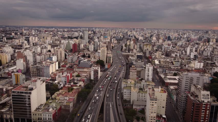 birds eye view over the busy highway in the center of buenos aires in argentina.
