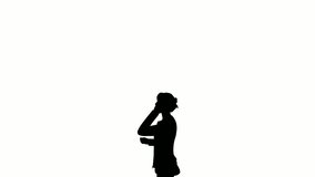 silhouette people stand on white background. silhouette black people standing and phone communicate white screen. design for animation, people speaking, isolate, speak, person, human, silhouette body.