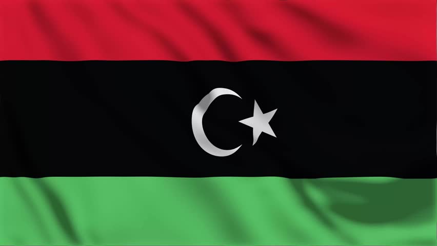 Closeup cropped view of a fluttering national flag of Libiya 4k animation
