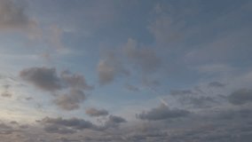Real time sunset cloudy sky footage, ideal for sky replacement. Shot at 24mm. 4K, 10 bit, prores, C-Log.
