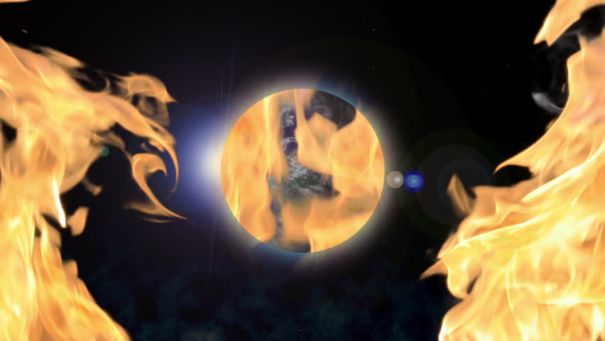 Concept of destructive war spread over the Earth, Approaching burning logo WAR turning into planet Earth on fire