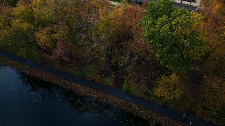 Aerial view of the royal palace in Warsaw. Poland. Wilanow Palace. Flying drones over the royal palace, a beautiful building facade at sunny autumn day