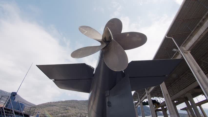Close up of a submarine propeller large mechanical part of a submarine