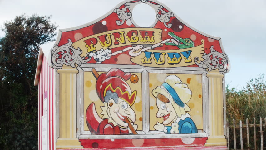 Punch and Judy vintage traditional puppet show booth theatre at the seaside