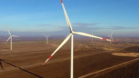 Wind turbines for power generation, drone video, 4k