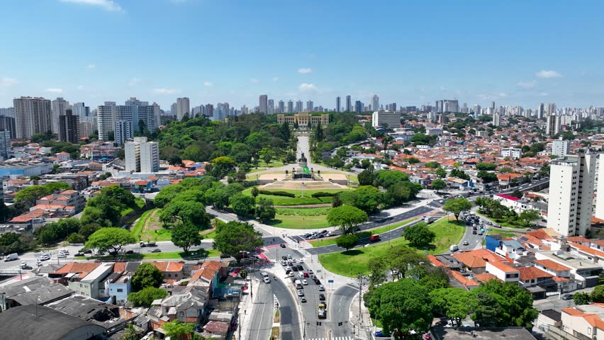 Famous Brazil Independence Museum at downtown Sao Paulo Brazil restorative in 2022. Medieval Building at downtown city. Scenic garden and landmark building of city. Sao Paulo Brazil.