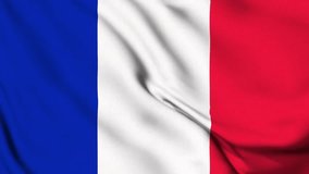 Waving Flag of France video background. Realistic Slow Motion Animation. French flag 4K Loop Motion Graphics. French national holiday, memorial event concept