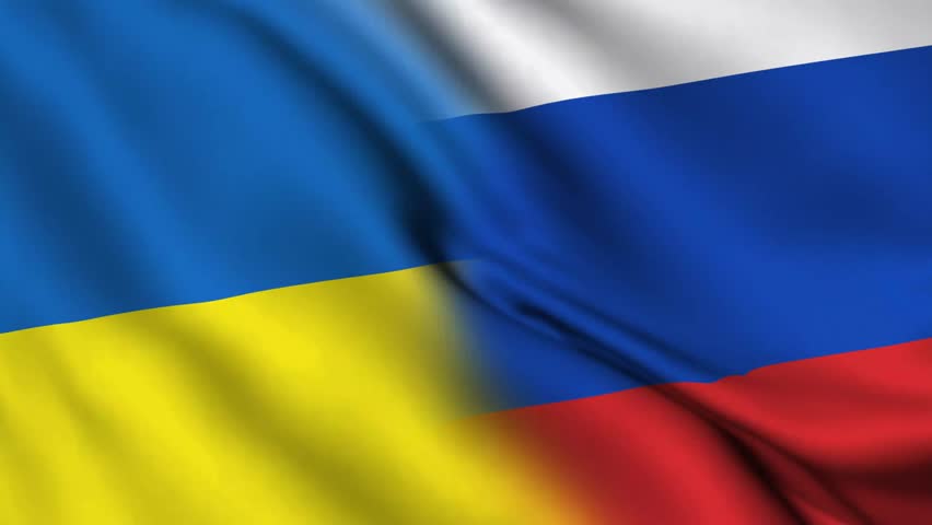 Waving Russia and Ukraine Combined Flag video background. Realistic Slow Motion Animation. 4K Loop Motion Graphics. Russian Conflict Tension, Unity, Peace and War Concept Royalty-Free Stock Footage #1098235577
