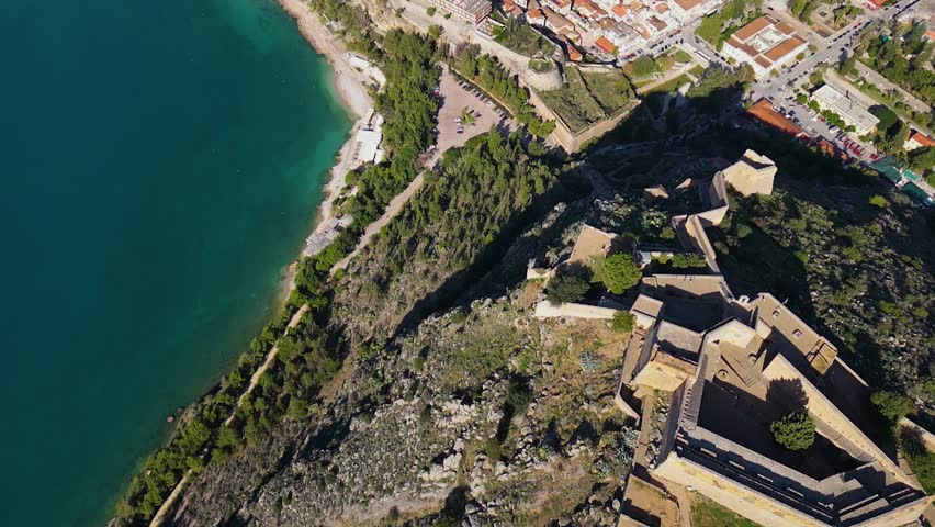 Aerial view of the city Nafplion in Greece on a sunny day in autumn