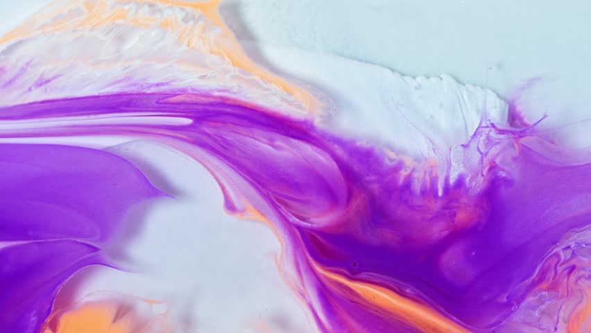 Fluid art drawing footage, abstract acrylic texture with flowing effect. Liquid paint mixing backdrop with splash and swirl. Artistic background motion with overflowing light colors.