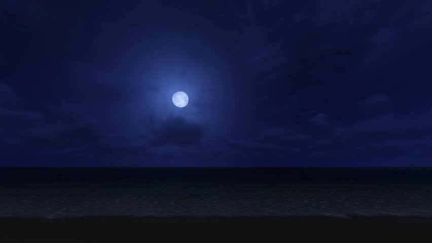 Full White Moon And Beach