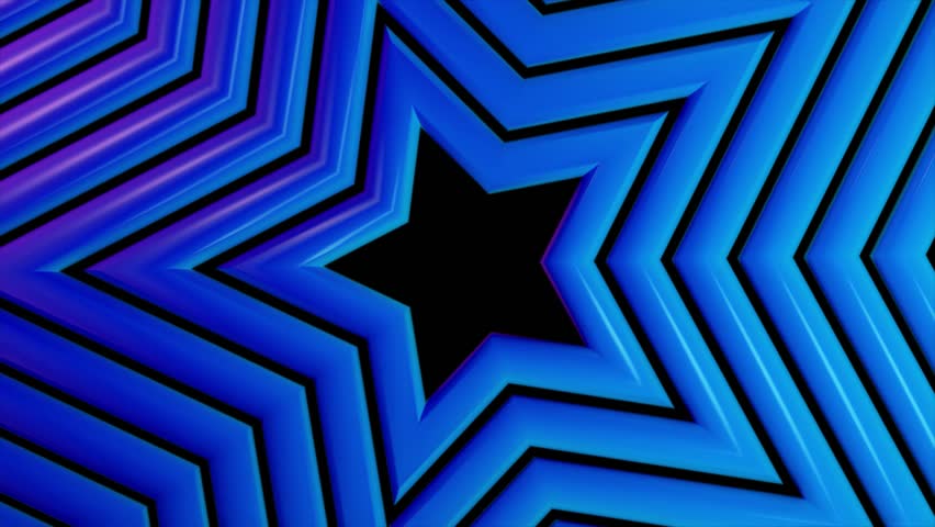 Smooth rotation of the background of star shapes on a isolated black background. Blue color. 3d animation of a seamless loop. 3D Illustration