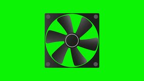 Animation of cooling fan on green screen. PC hardware fan. 4K video motion graphic animation.