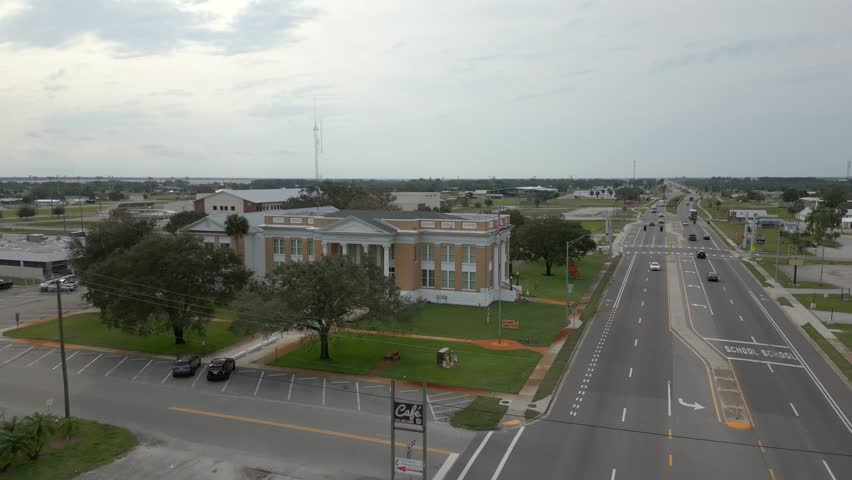 Aerial video Glades County Courthouse Moore Haven FL USA