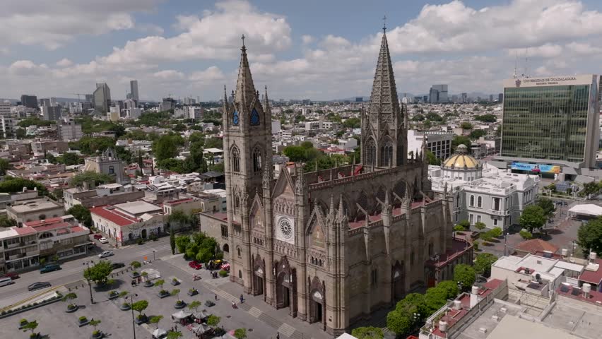 Aerial Drone View Of Templo Expiatorio de Guadalajara In Jalisco State Of Mexico.  | Shutterstock HD Video #1098270803