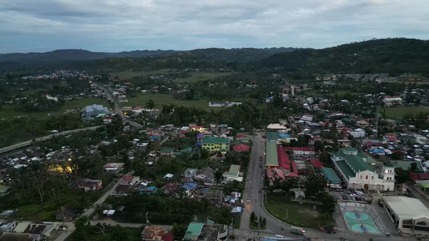 Peaceful beautiful town in the Philippines with small center and roads.