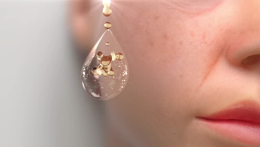 a drop of skin serum flowing along the face used for advertising materials and 3d style illustration