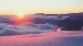 Winter sunset landscape from the mountain top 