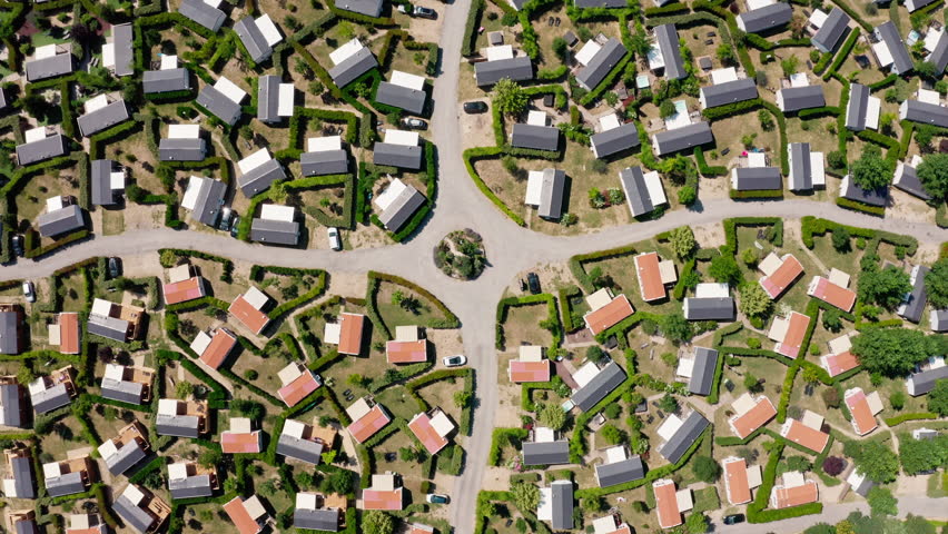 Mobile home houses vacation place France aerial top shot