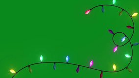Christmas light bulb frame on a green background. Light bulb frame with Key color. Chroma key. 4K video