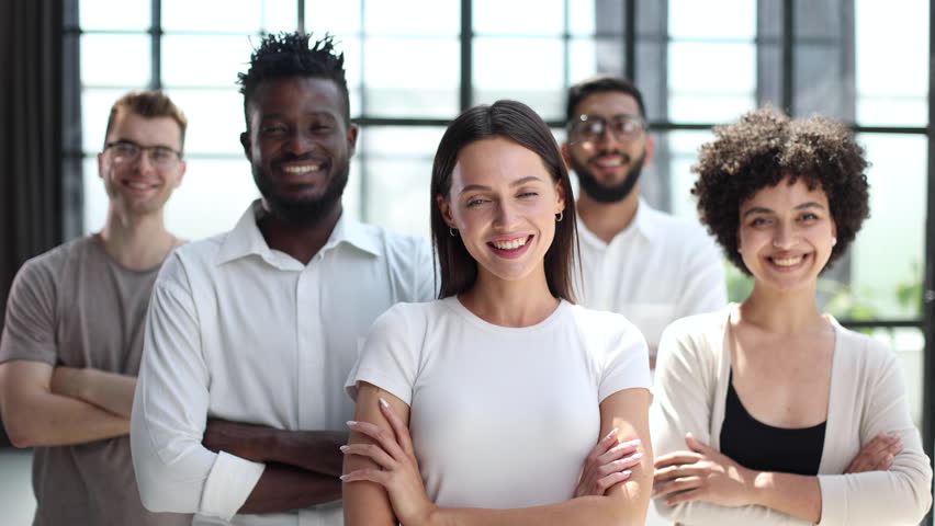 Smiling professional business leaders and employees group team portrait | Shutterstock HD Video #1098288285