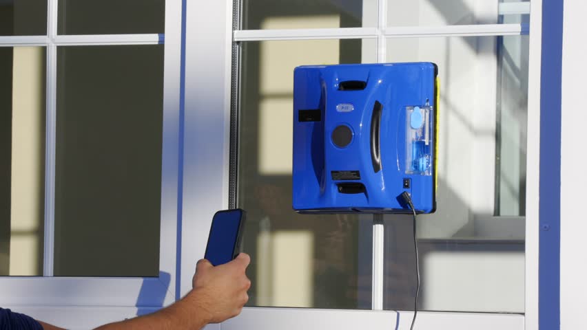 Remote configuration of the window cleaner robot from the application program on a mobile phone. Start and control the movement of the automatic window washer from the application on your smartphone