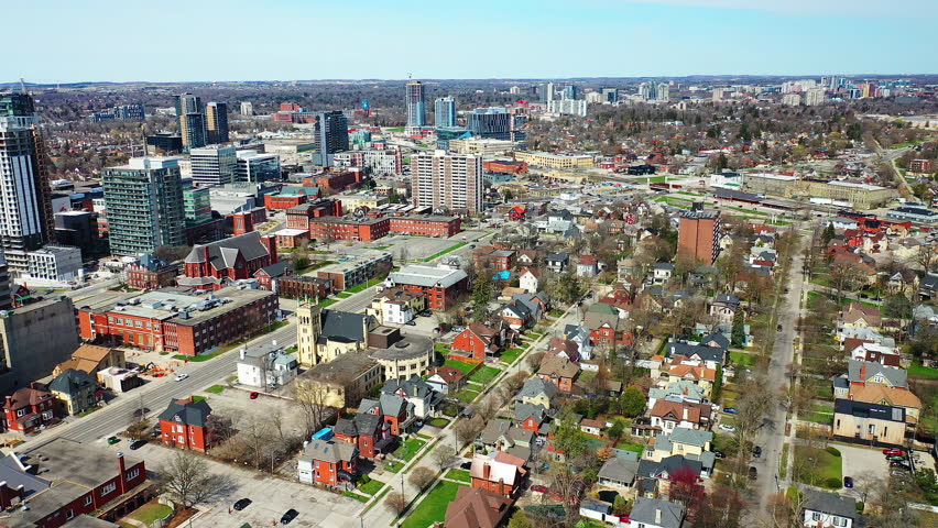 Aerial of Kitchener, Ontario, Canada on fine spring morning 4K