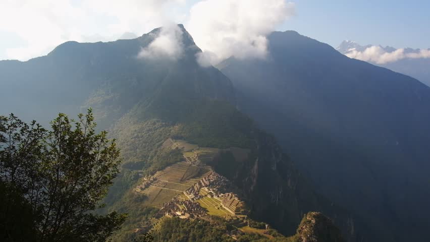 Machu Picchu Aerial Drone Above Sacred Valley Inca Citadel in Peru Latin America Archeological UNESCO Landmark, Time Lapse