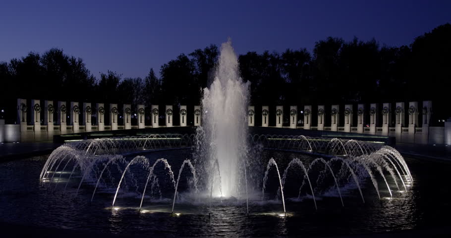 World War II Memorial in Washington DC Pacific Side Summer Twilight Blue Hour Slow Motion